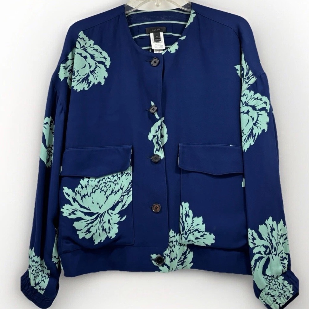 J. Crew‎ Jacket Womens Size 10 Blue Teal Flowers Absolutely Stunning